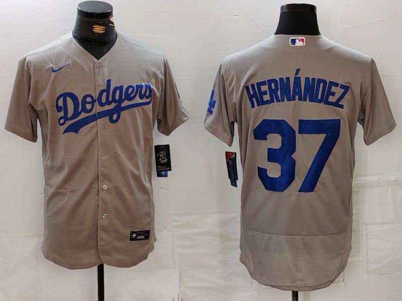 Men Los Angeles Dodgers 37 Hernandez Grey Nike Elite 2024 MLB Jersey style 726